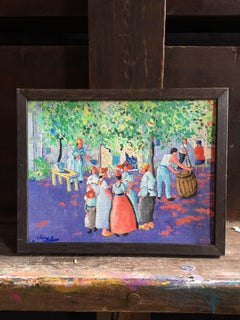 Orange Fruit Picking Impressionist Landscape Original Oil Painting, Signed