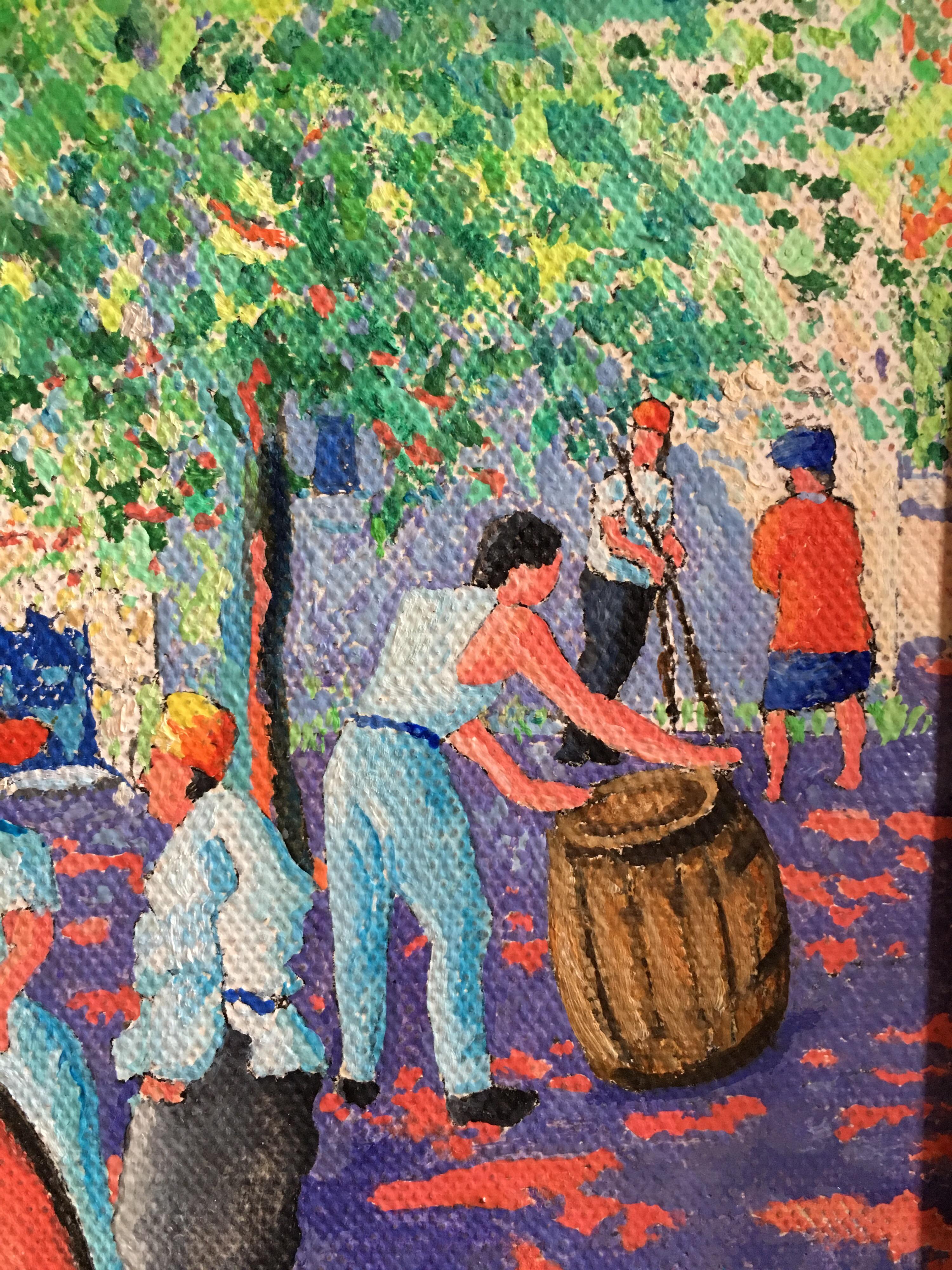 Orange Fruit Picking Impressionist Landscape Original Oil Painting, Signed 3