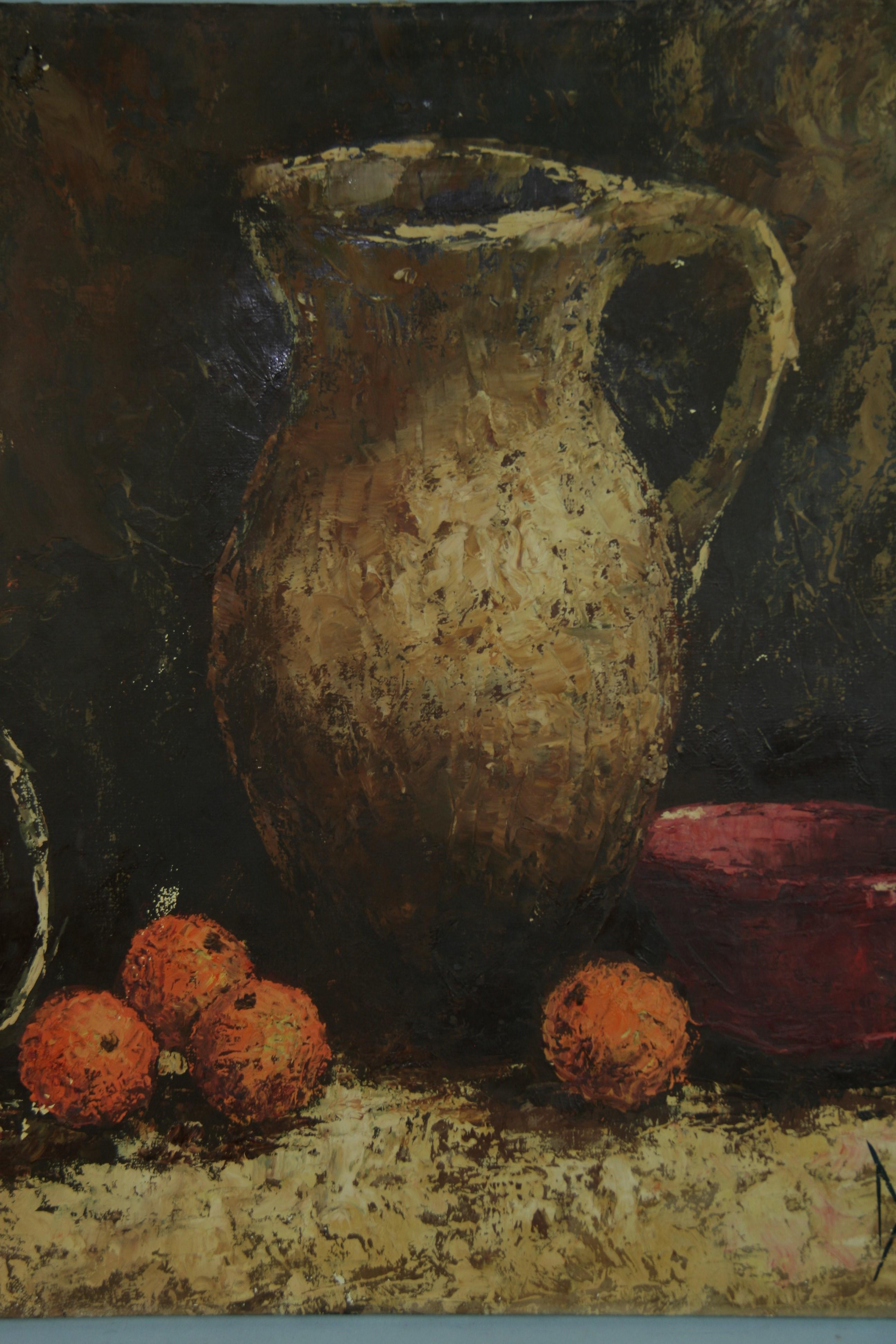 5097 Large palet knife oil painting still life by Duv 1962