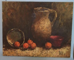 Oranges and Pitcher Still Life, Impasto Oil on Canvas, 1962, Unframed, 24x30"