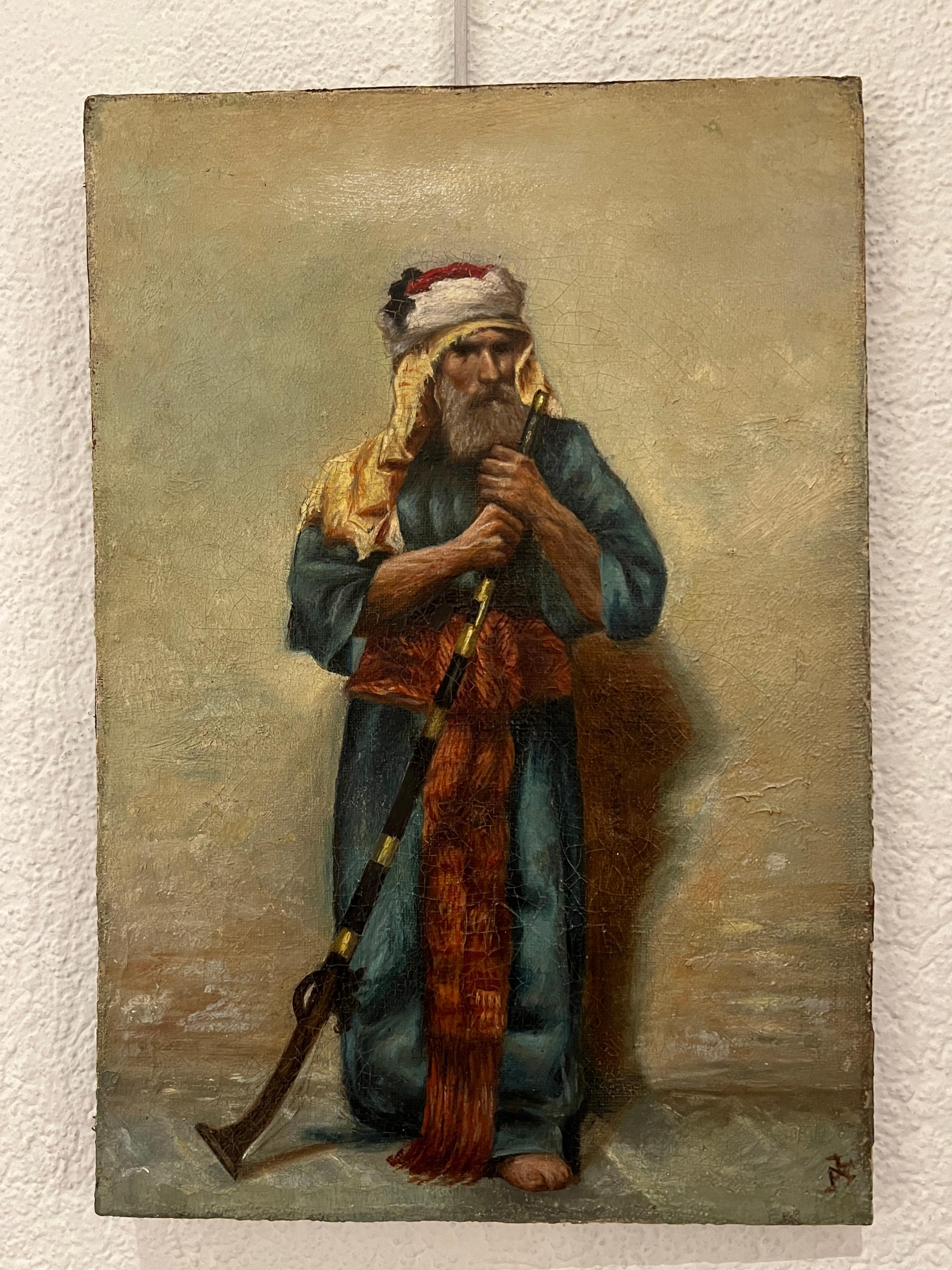 Orientalischer Charakter in Kostüm und Instrument – Painting von Unknown