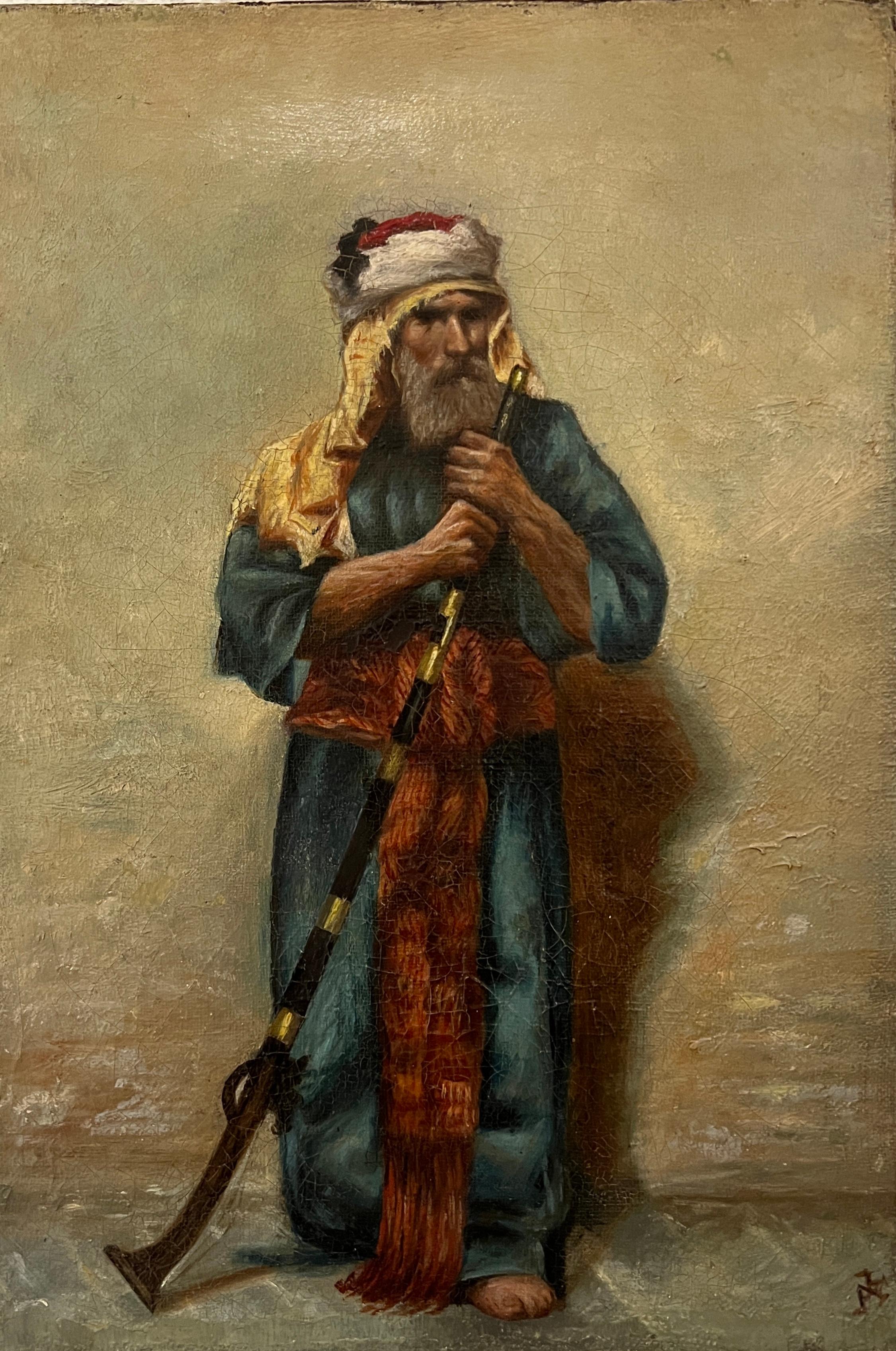 Unknown Figurative Painting – Orientalischer Charakter in Kostüm und Instrument