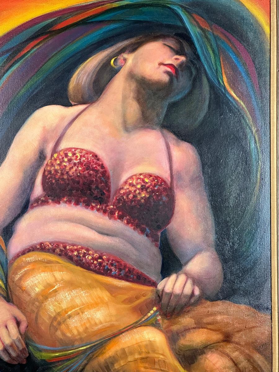 „Oriental Dancer Asleep“ Großes Acrylporträt auf Leinwand signiert Lloyd – Painting von Unknown