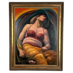 Vintage "Oriental Dancer Asleep" Large Acrylic Portrait on Canvas signed Lloyd