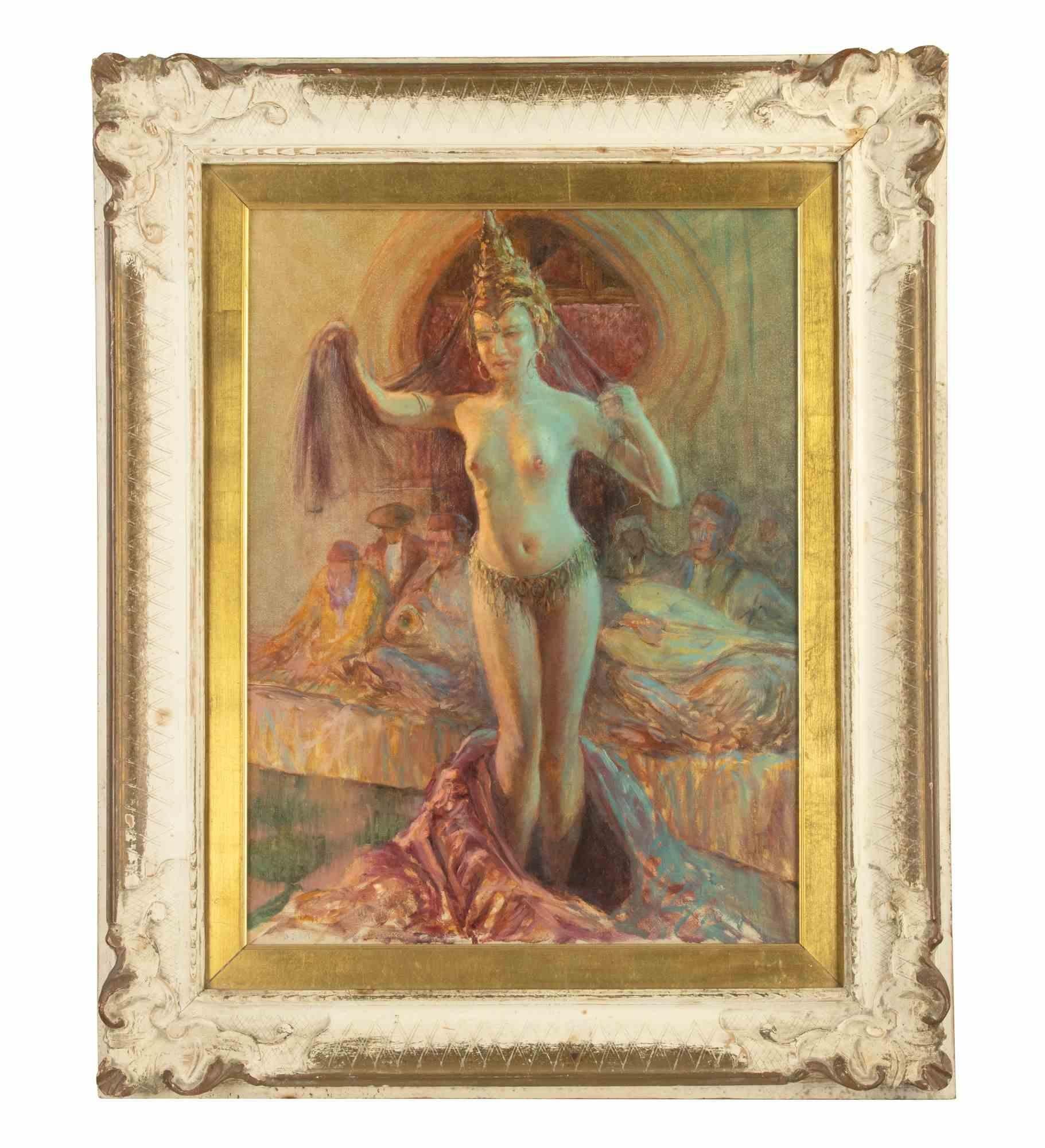 Unknown Nude Painting - Oriental Dancer - Oil Paint  - Late 19th Century 