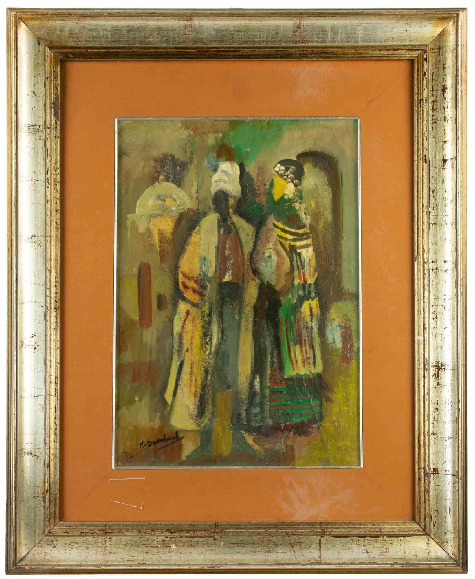 Unknown Figurative Painting - Oriental Figures - Oil on Canvas - 1970s