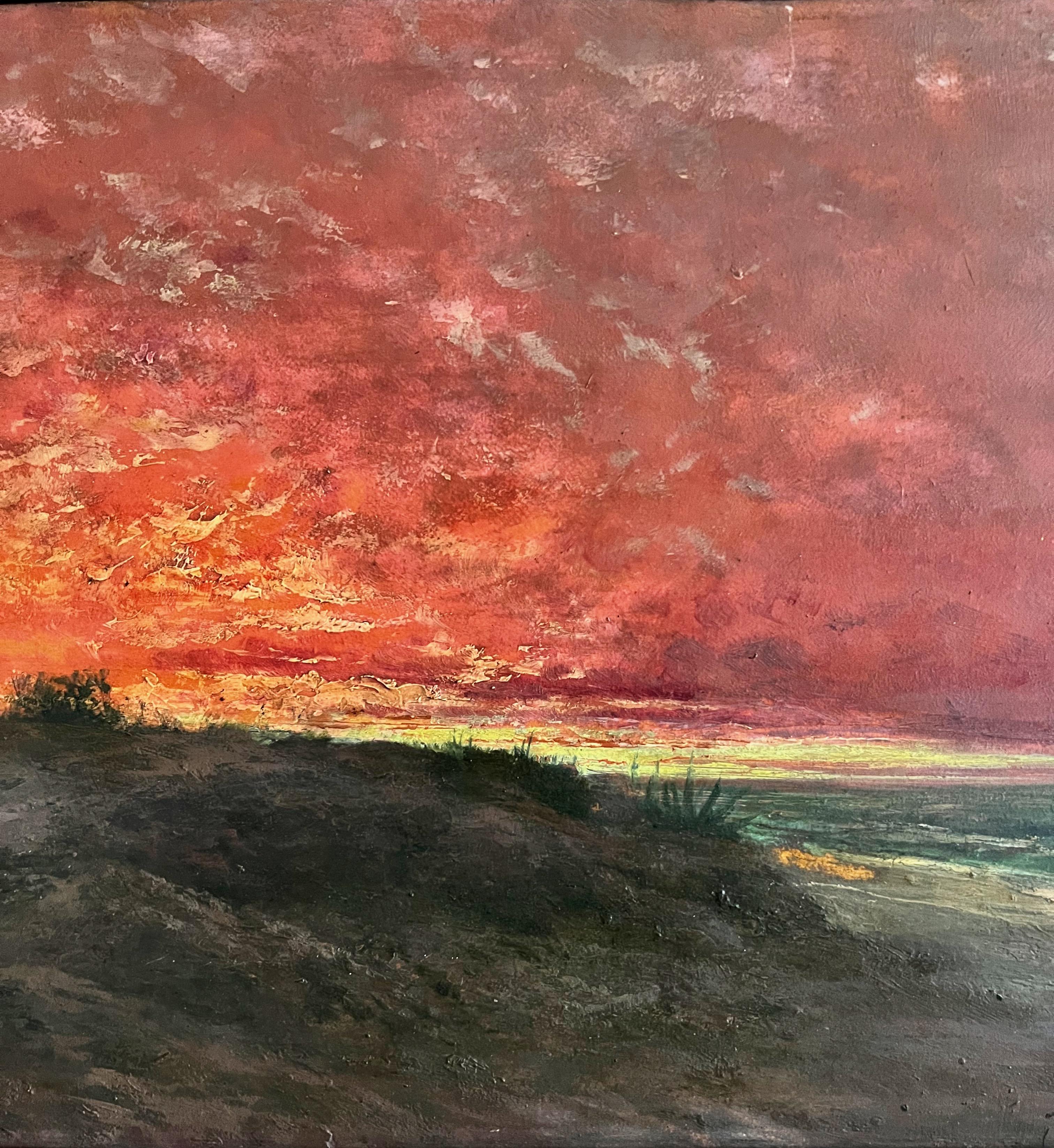 Sonnenuntergang in einer orientalischen Landschaft am Meer.  (Naturalismus), Painting, von Unknown