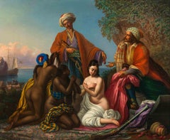 Antique Oriental Slave Traders - Oil Painting on Canvas - 19th Century