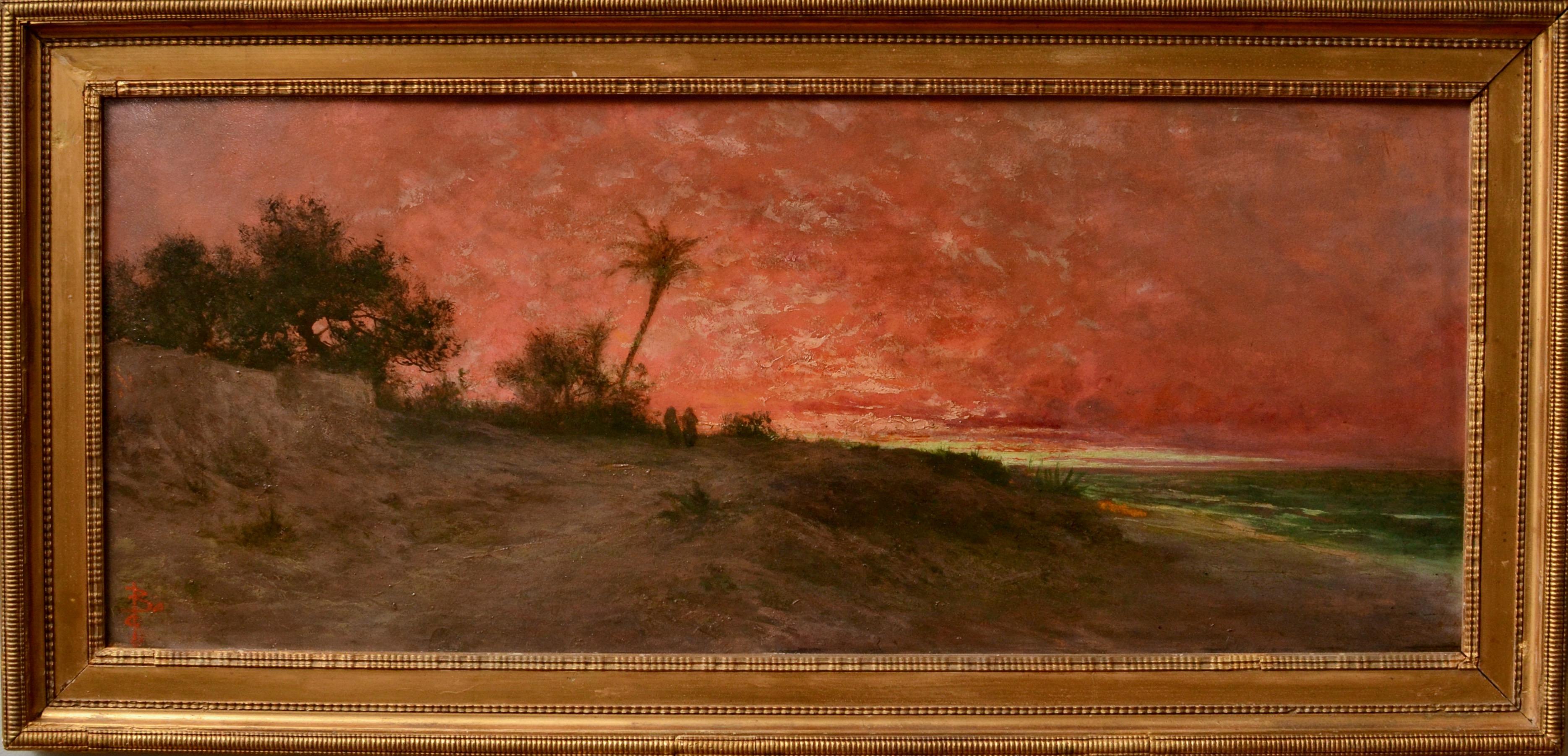 19th Century Oriental Sunset Landscape By The Sea - Other Art Style Painting by Unknown