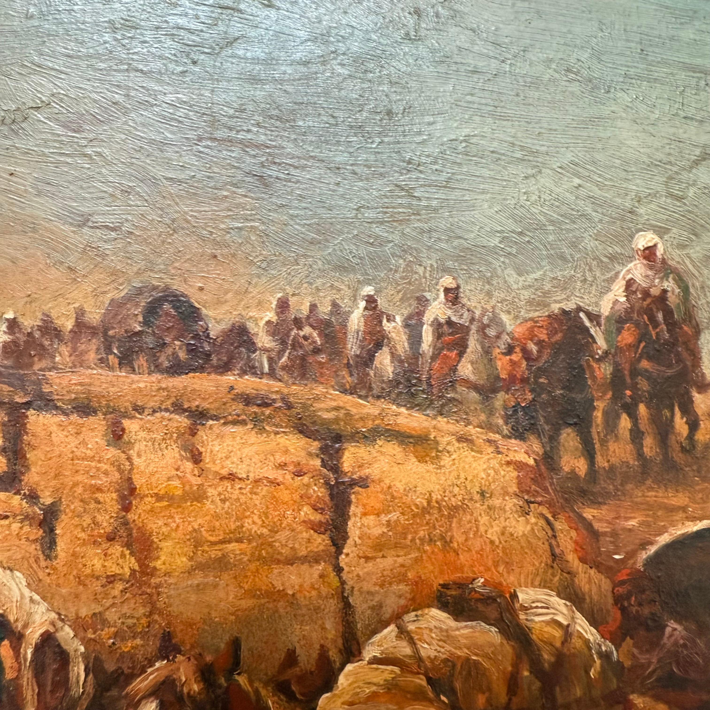 Orientalist Caravan Crossing Desert Rocks - Painting by Unknown
