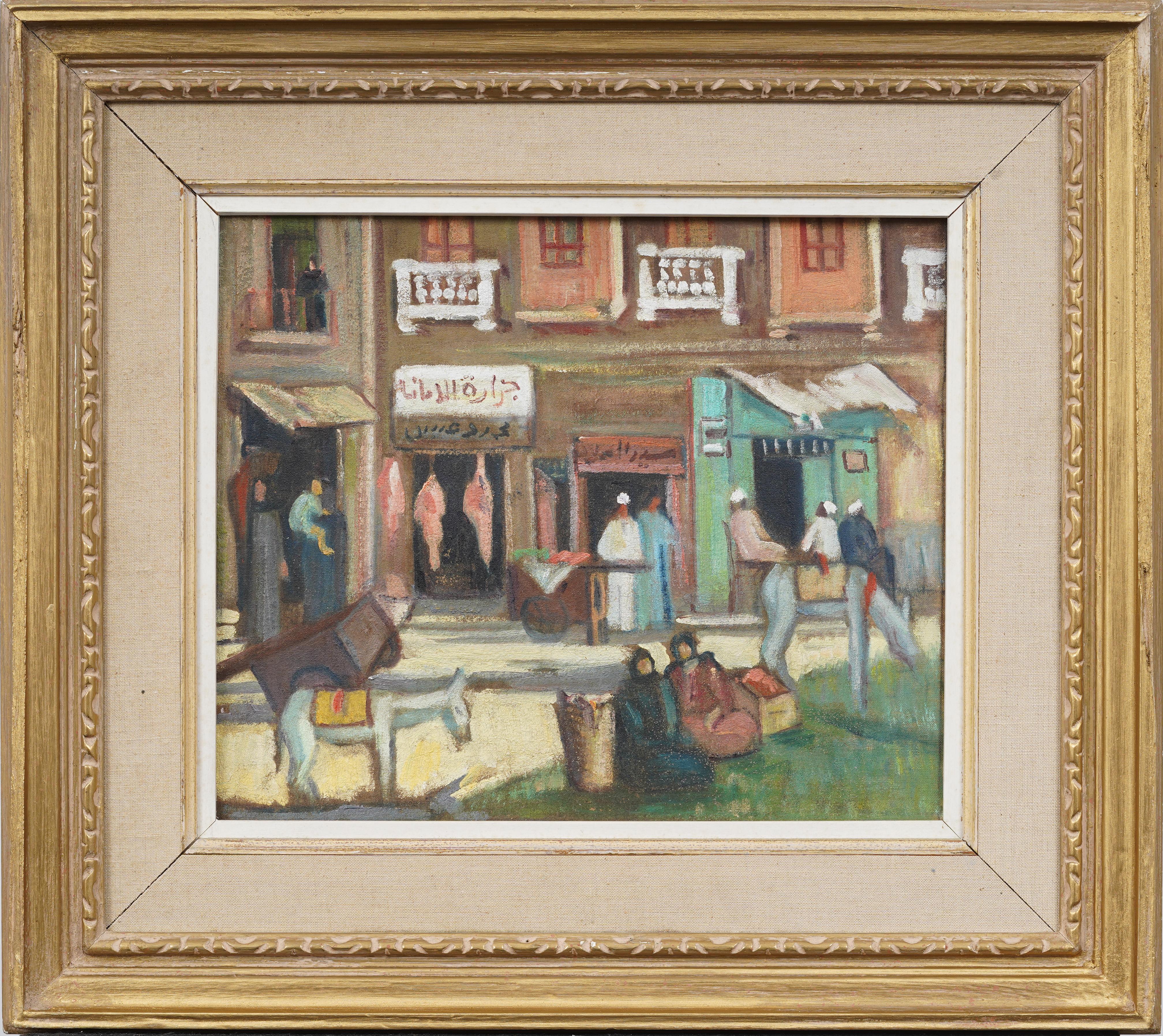 Unknown Landscape Painting - Orientalist Market Scene Framed Impressionist Original Street Scene Oil Painting