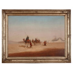 Orientalist oil painting of desert caravan