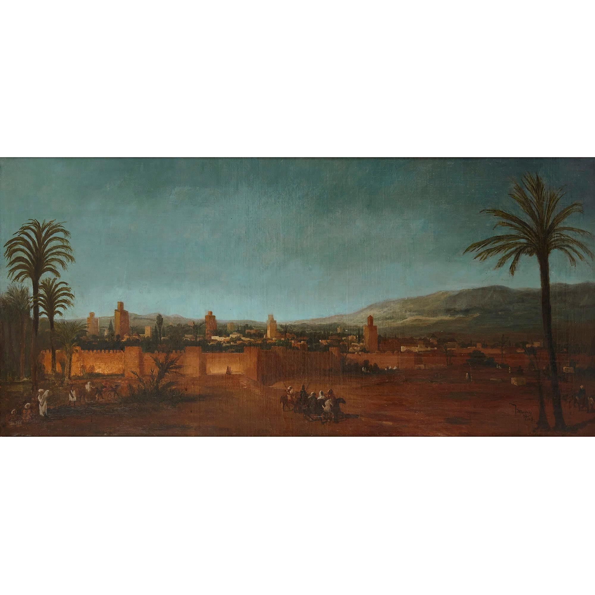 Peinture à l'huile orientaliste de la ville marocaine de Fez - Painting de Unknown