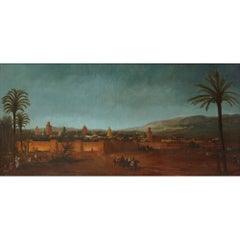Orientalist oil painting of the Moroccan city of Fez