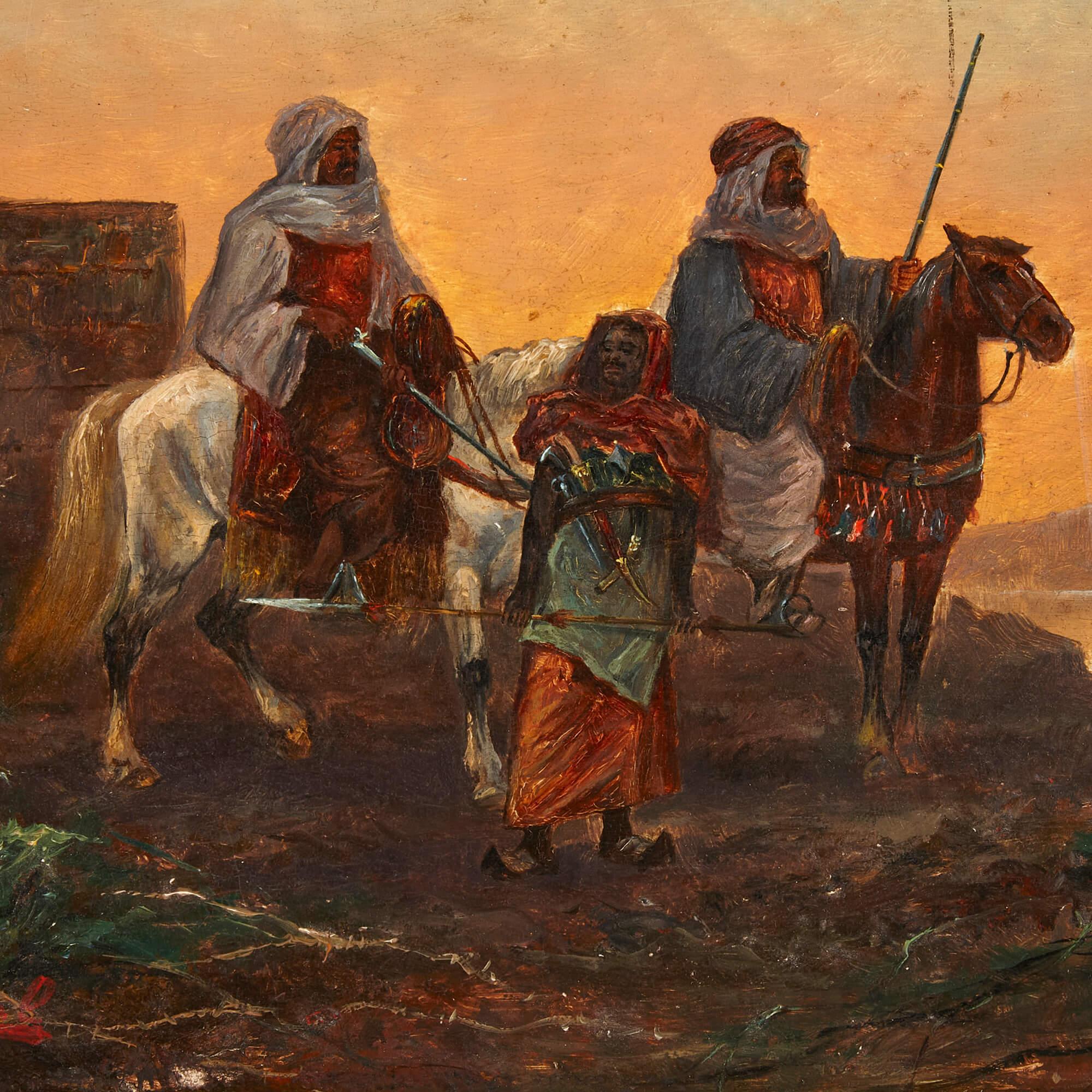 Orientalisches Ölgemälde mit Pferdemotiv (Braun), Figurative Painting, von Unknown