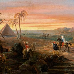 Orientalist painter - 19th century figure painting - Landscape with pyramid