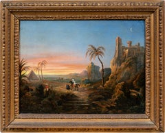 Orientalist painter - 19th century figure painting - Landscape with pyramid