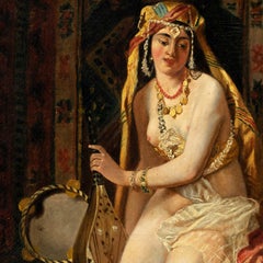 Orientalist painter - 19th century figure painting - Odalisque with Parrot