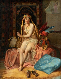 Orientalist painter - 19th century figure painting - Odalisque with Parrot