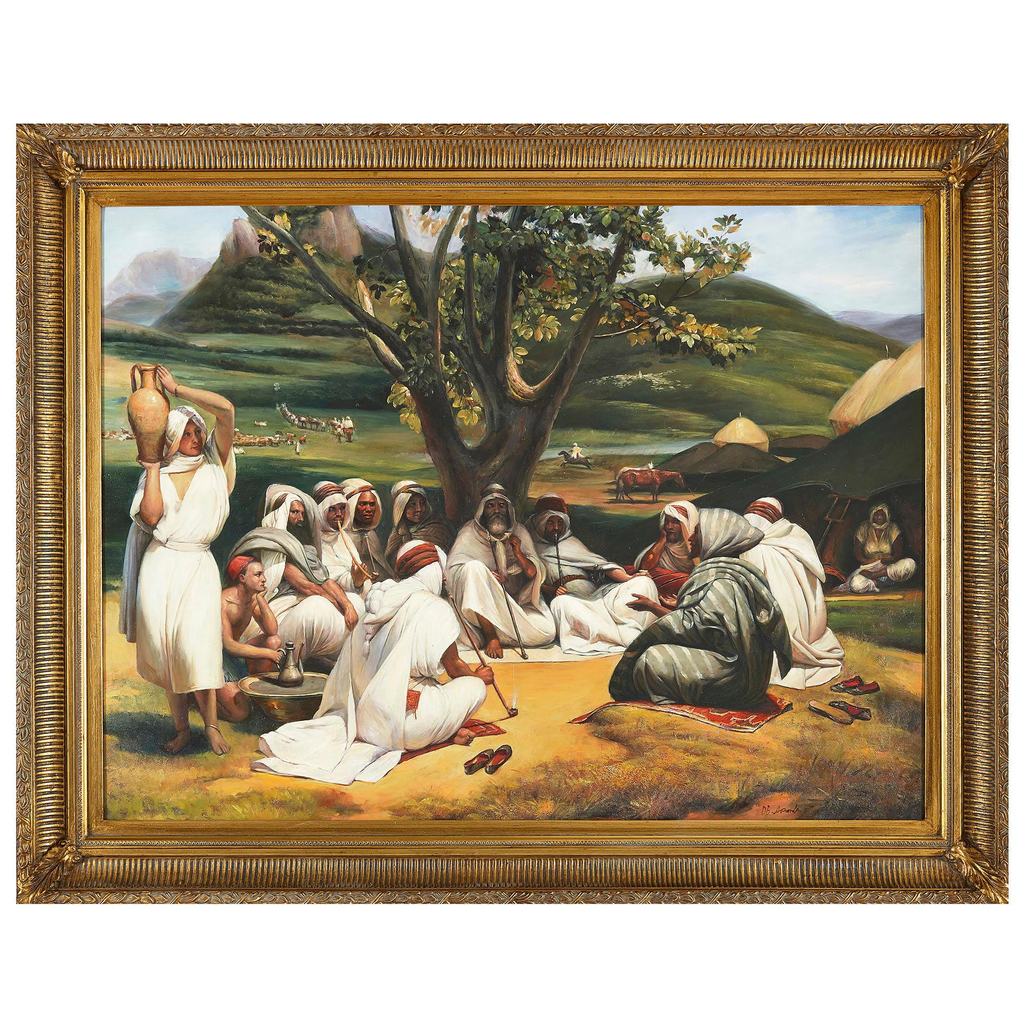 Orientalist painting of herdsmen in a pastoral landscape