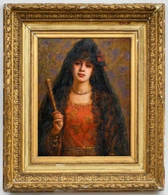 Orientalist portrait, Original Antique Oil on Canvas, French Orientalist School