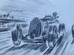 Original 1930's Vintage Motor Car Racing Original Drawing Signed Dated