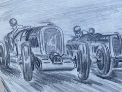 Original 1930's Vintage Motor Car Racing Original Drawing Signed Dated