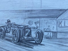 Original 1930's Vintage Motor Car Racing Original Drawing Signed Dated