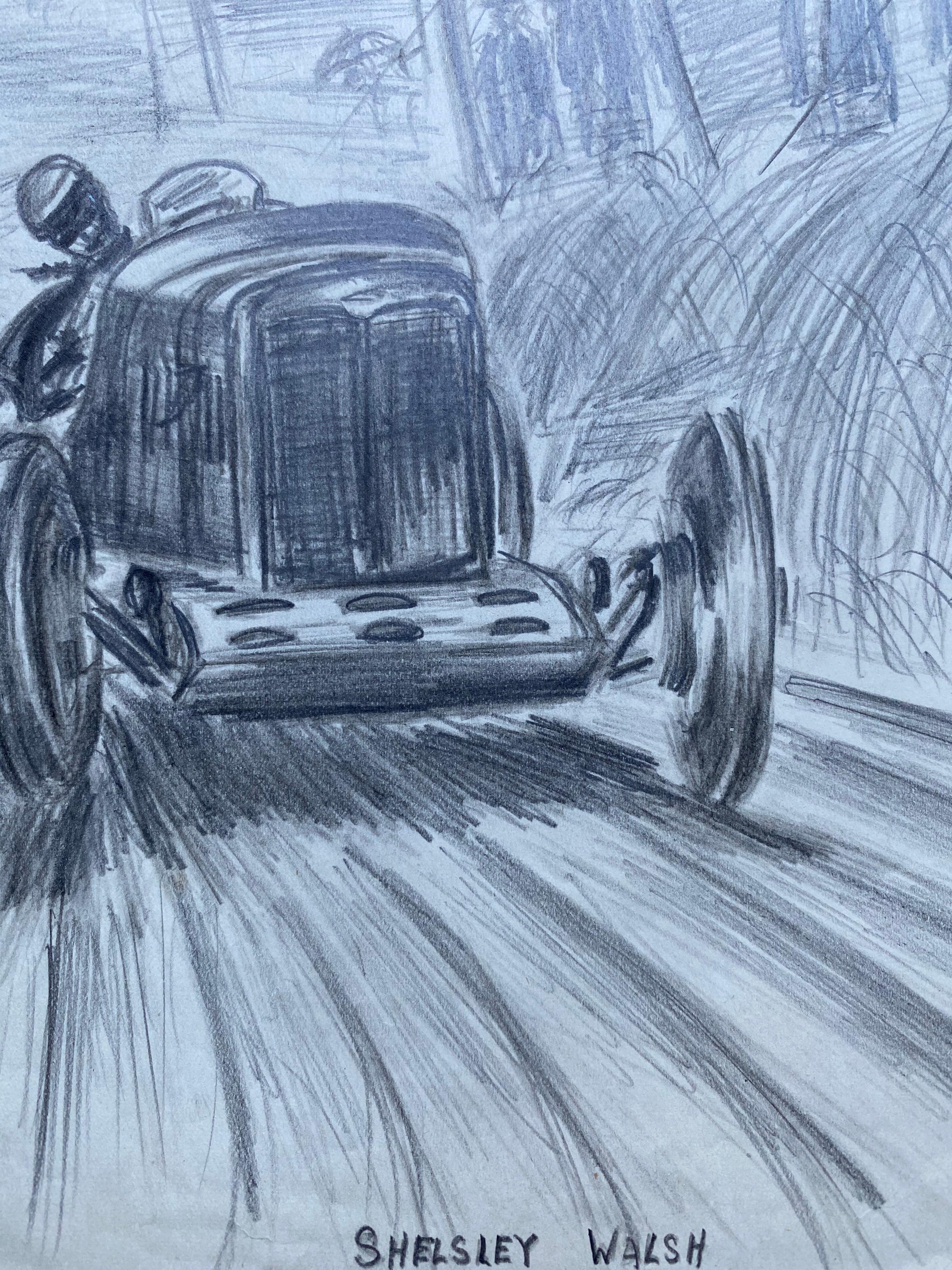 Disegno originale di auto da corsa d'epoca degli anni '30 firmato e datato - Painting Art Déco di Unknown