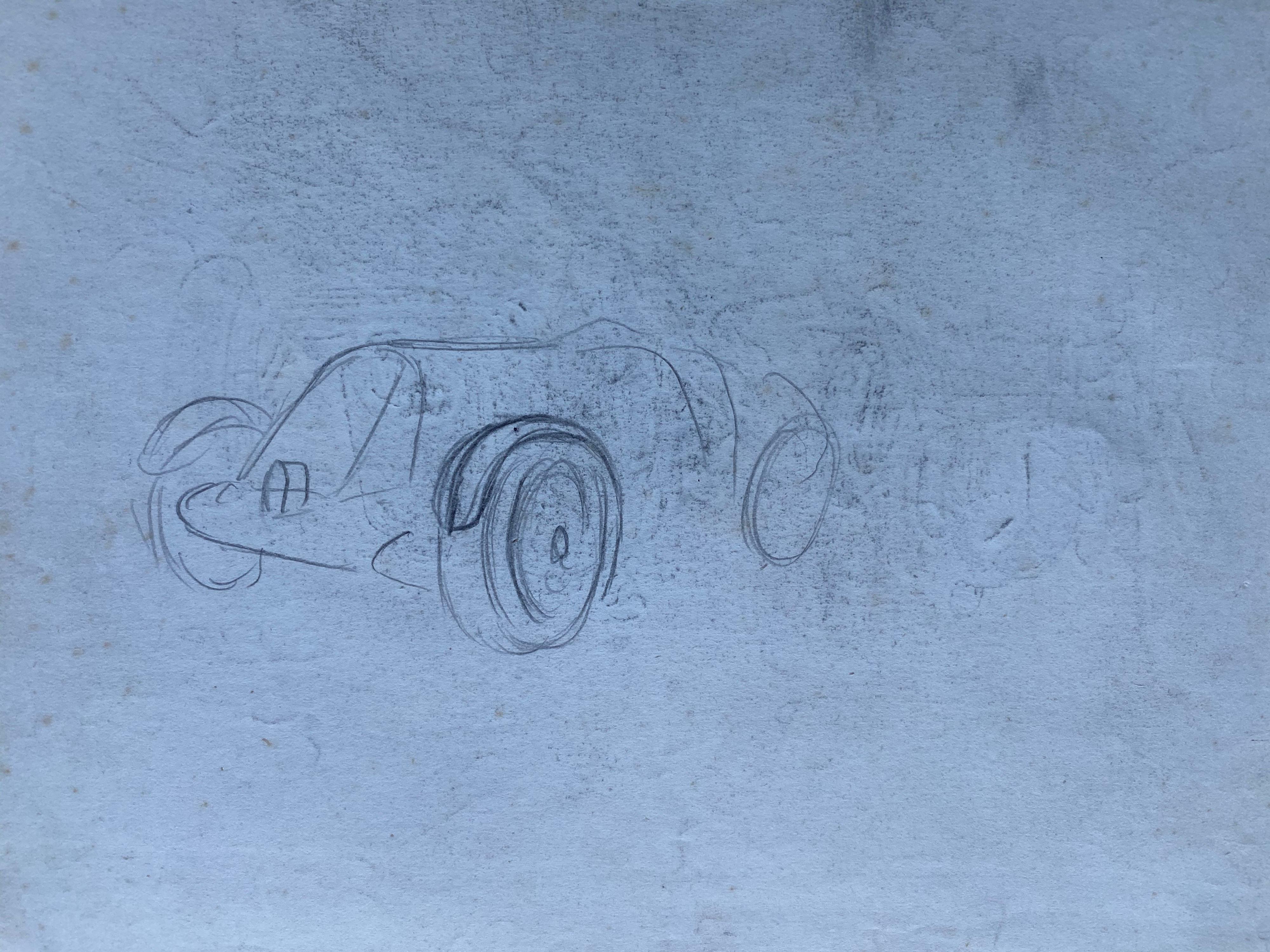 Maravilloso dibujo original a lápiz que representa una escena de carreras de coches de época de los años 30. 

El dibujo es de 