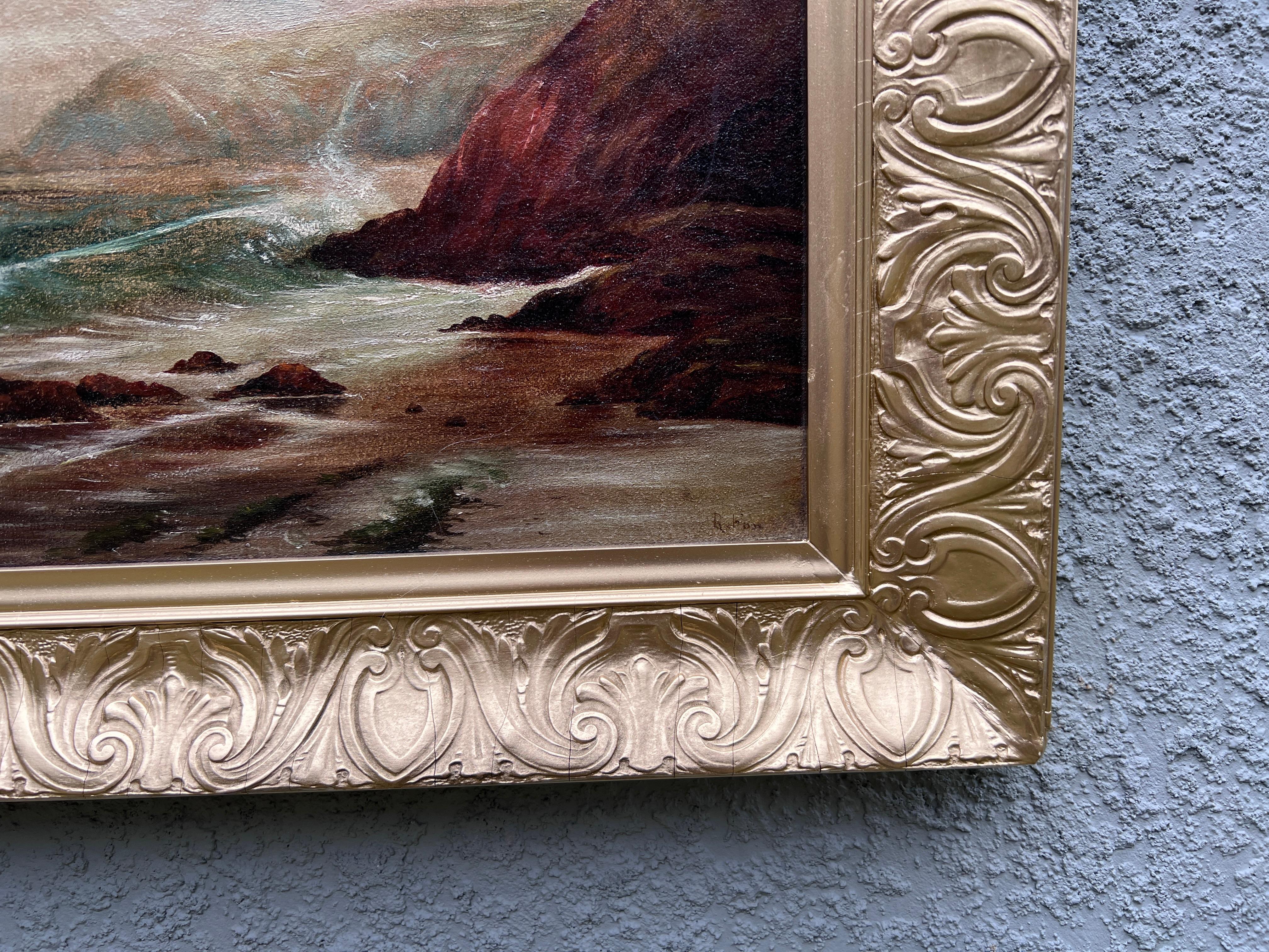 Original 19th century Antique Oil painting on canvas, seascape, Signed, Framed in vendita 2