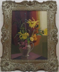 Original 20. Jahrhundert Buntes Ölgemälde Impressionist Stillleben Blumen