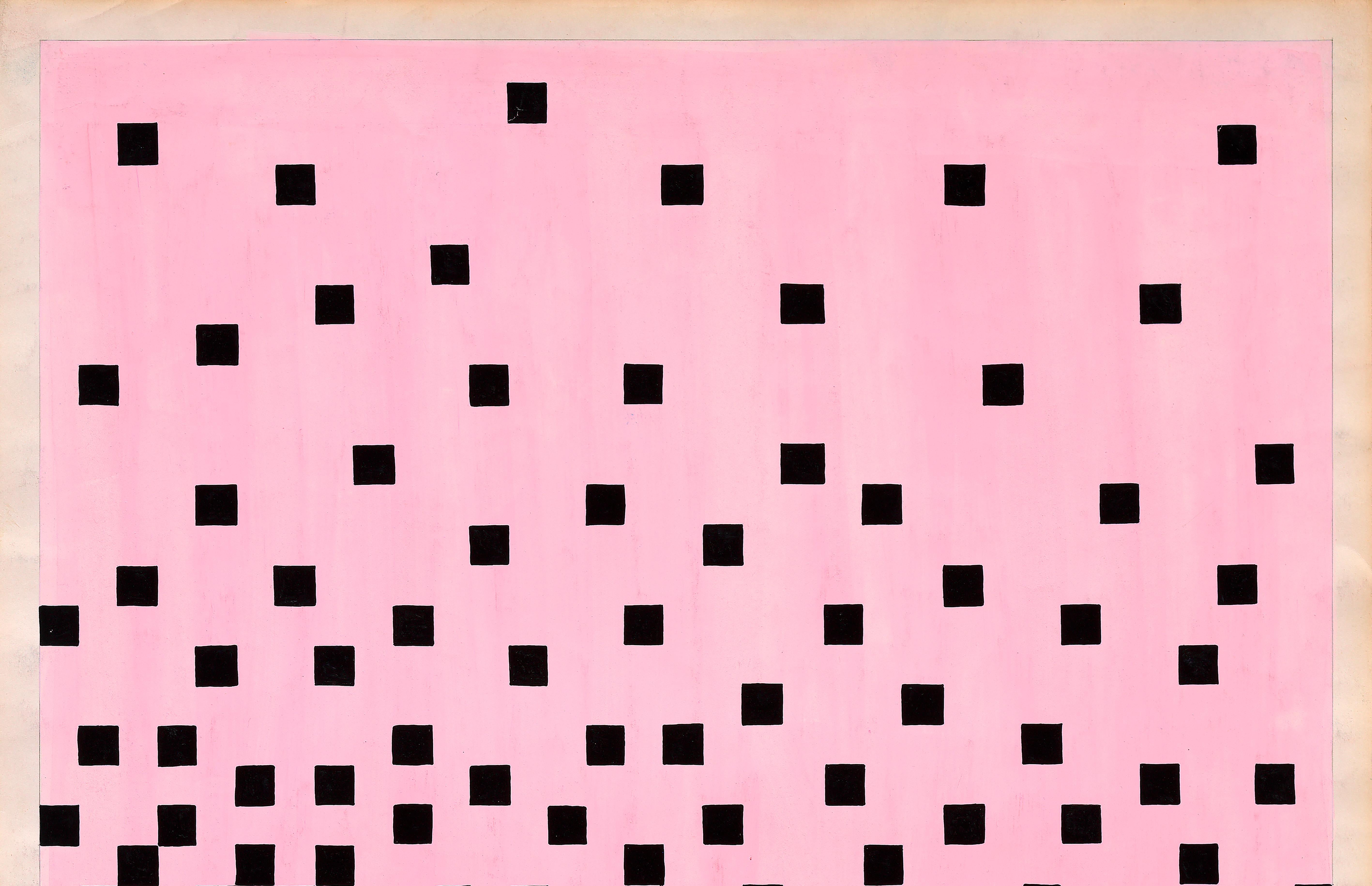 Original 70's Hand Painted Textile Design Gouache Pink & Black Color on Paper For Sale 1