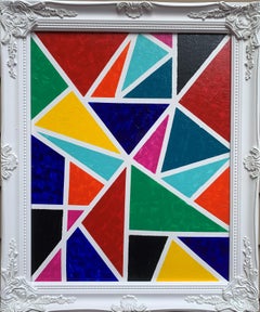 Original Abstract Painting on Canvas "Summer Mosaic", Signed, Framed