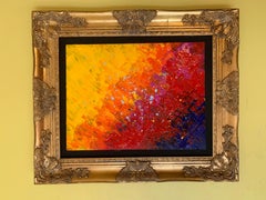 Original Abstract Painting on Canvas "Volcanic Eruption" , Signed, Framed
