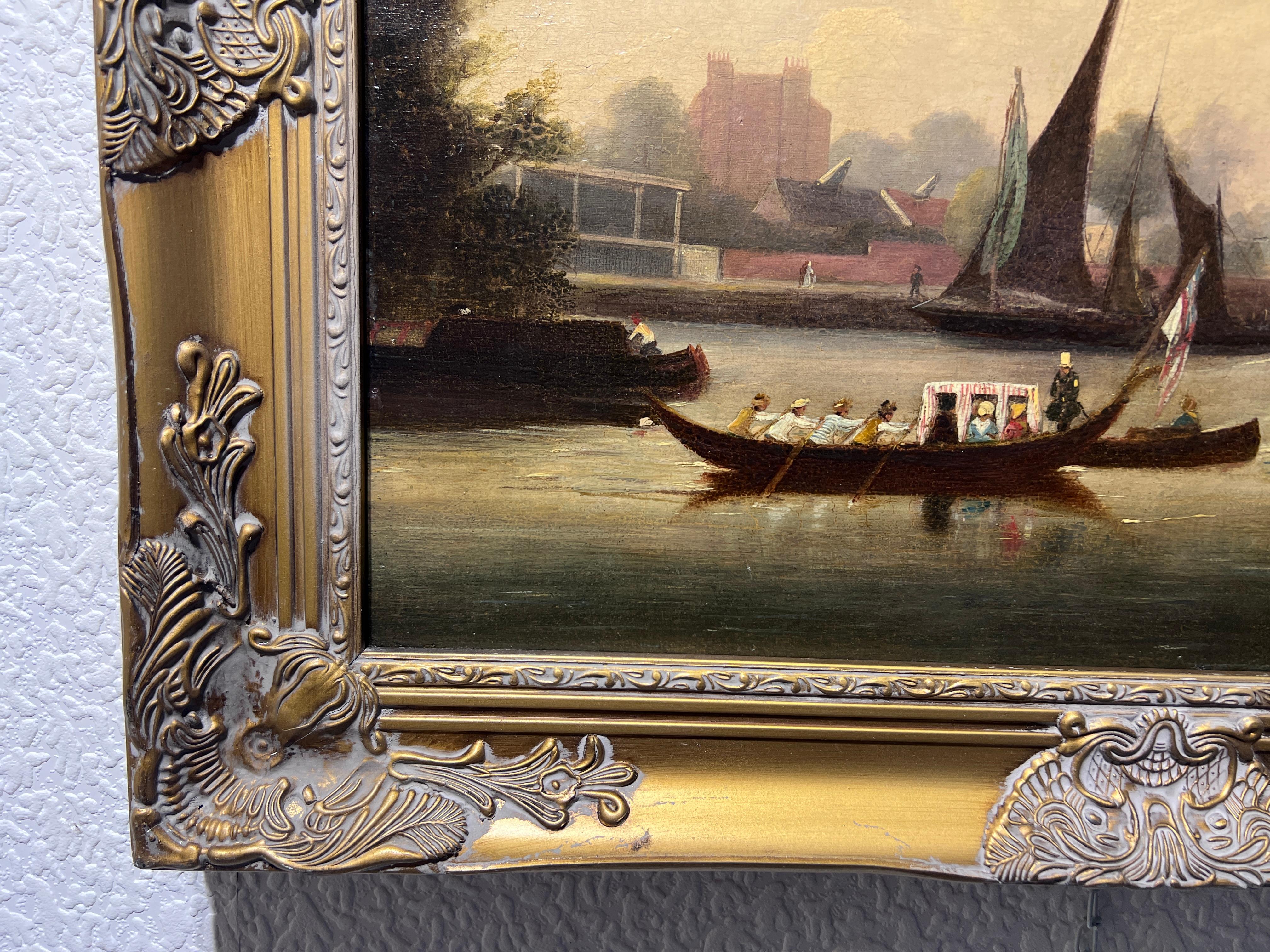 Originals Dutch 19th century Oil painting on canvas, Cityscape, Old town - Marron Landscape Painting par Unknown