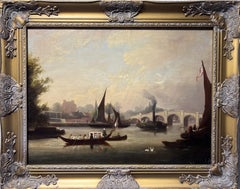 Original Antique 19th century Dutch Oil painting on canvas, Cityscape, Old town