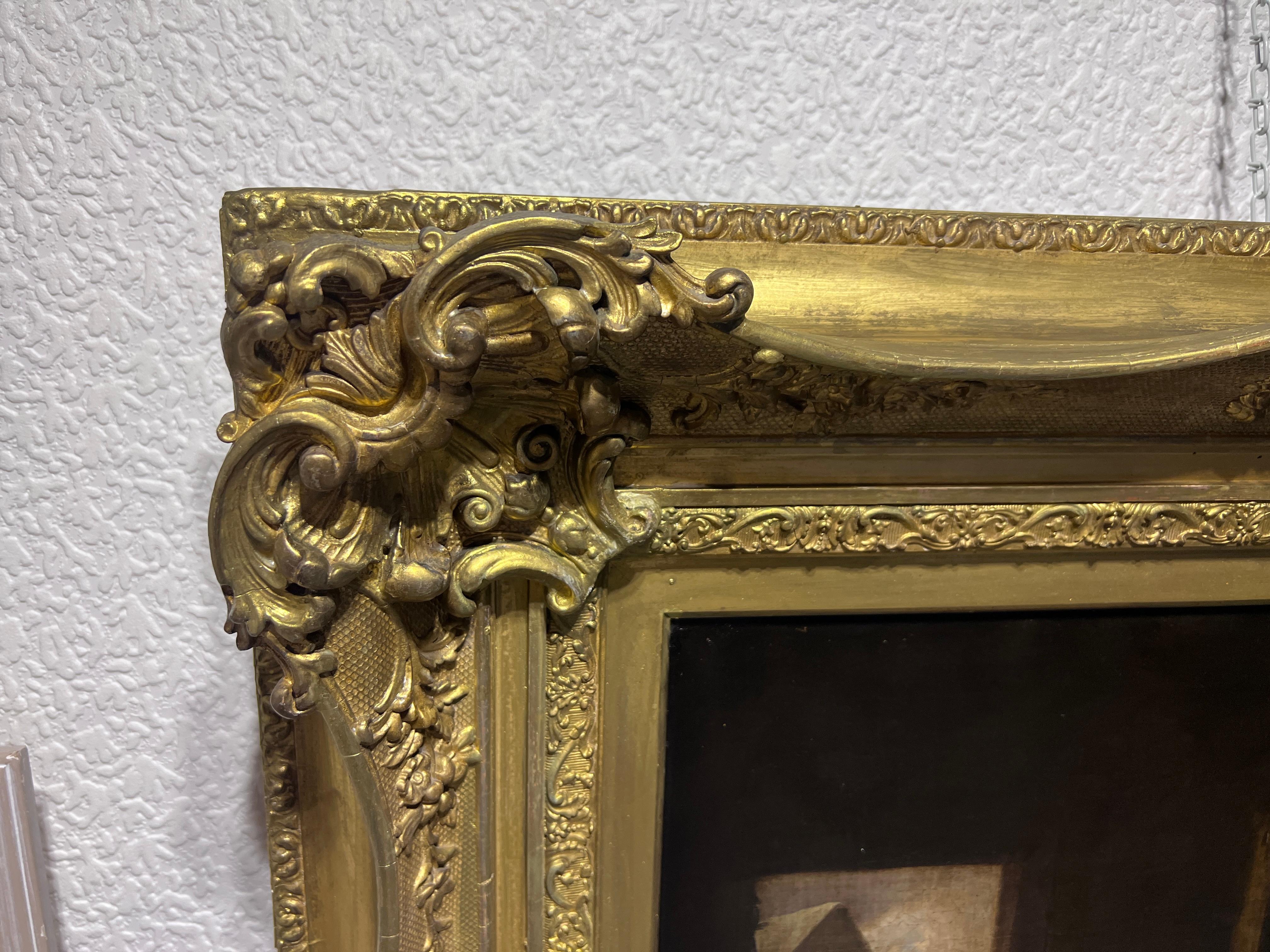 Original Antiquités 19ème siècle peinture à l'huile sur toile Scène de genre, cadre magnifique en vente 5