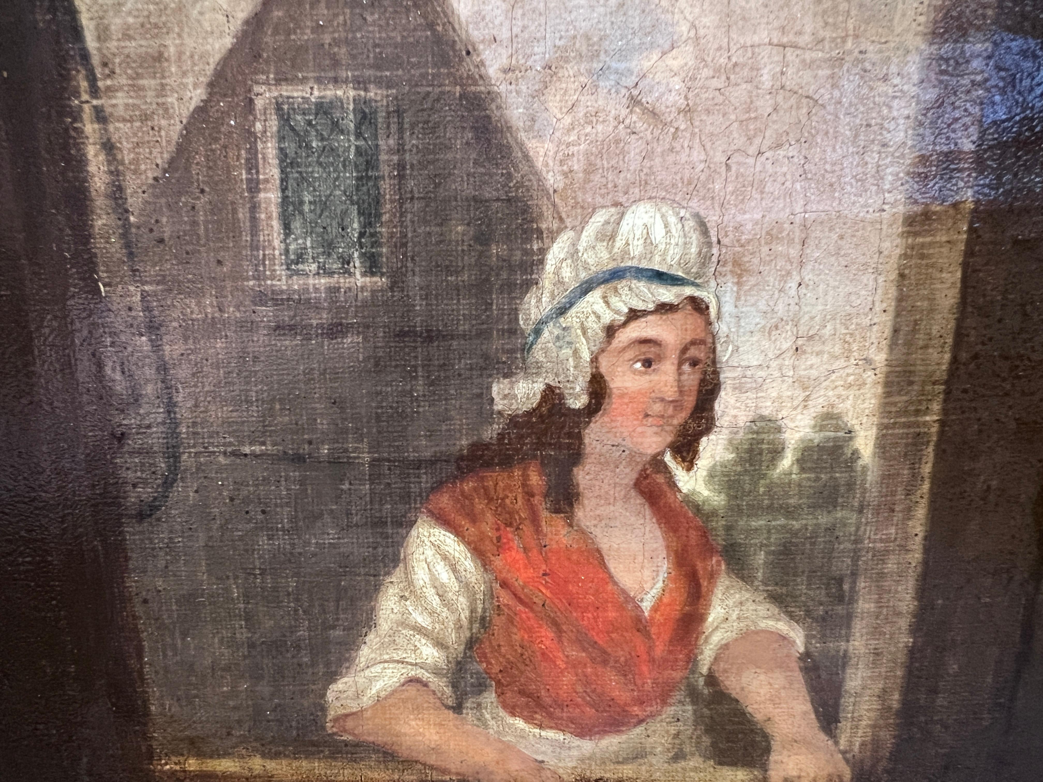 Original Antiquités 19ème siècle peinture à l'huile sur toile Scène de genre, cadre magnifique en vente 6