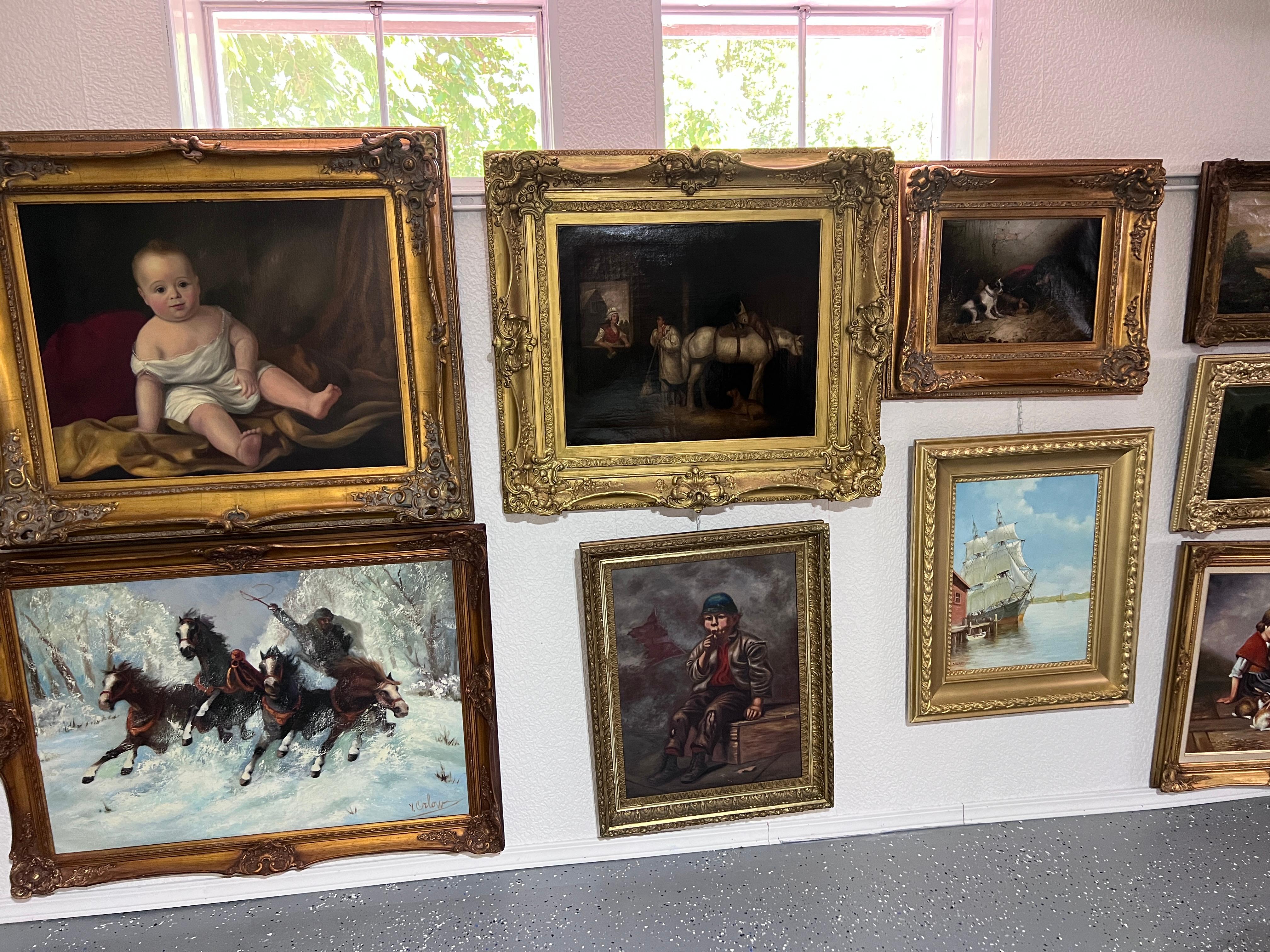 Original Antiquités 19ème siècle peinture à l'huile sur toile Scène de genre, cadre magnifique en vente 9