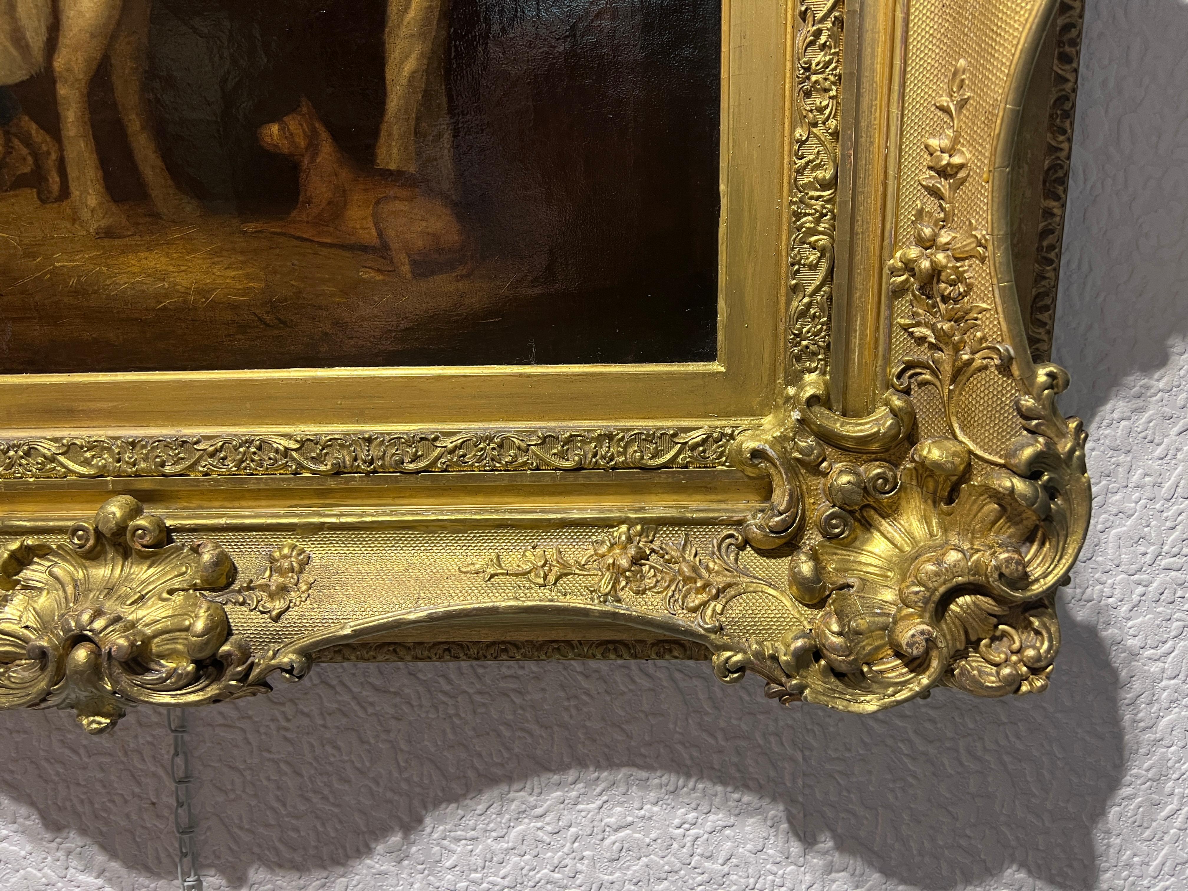 Original Antiquités 19ème siècle peinture à l'huile sur toile Scène de genre, cadre magnifique en vente 2
