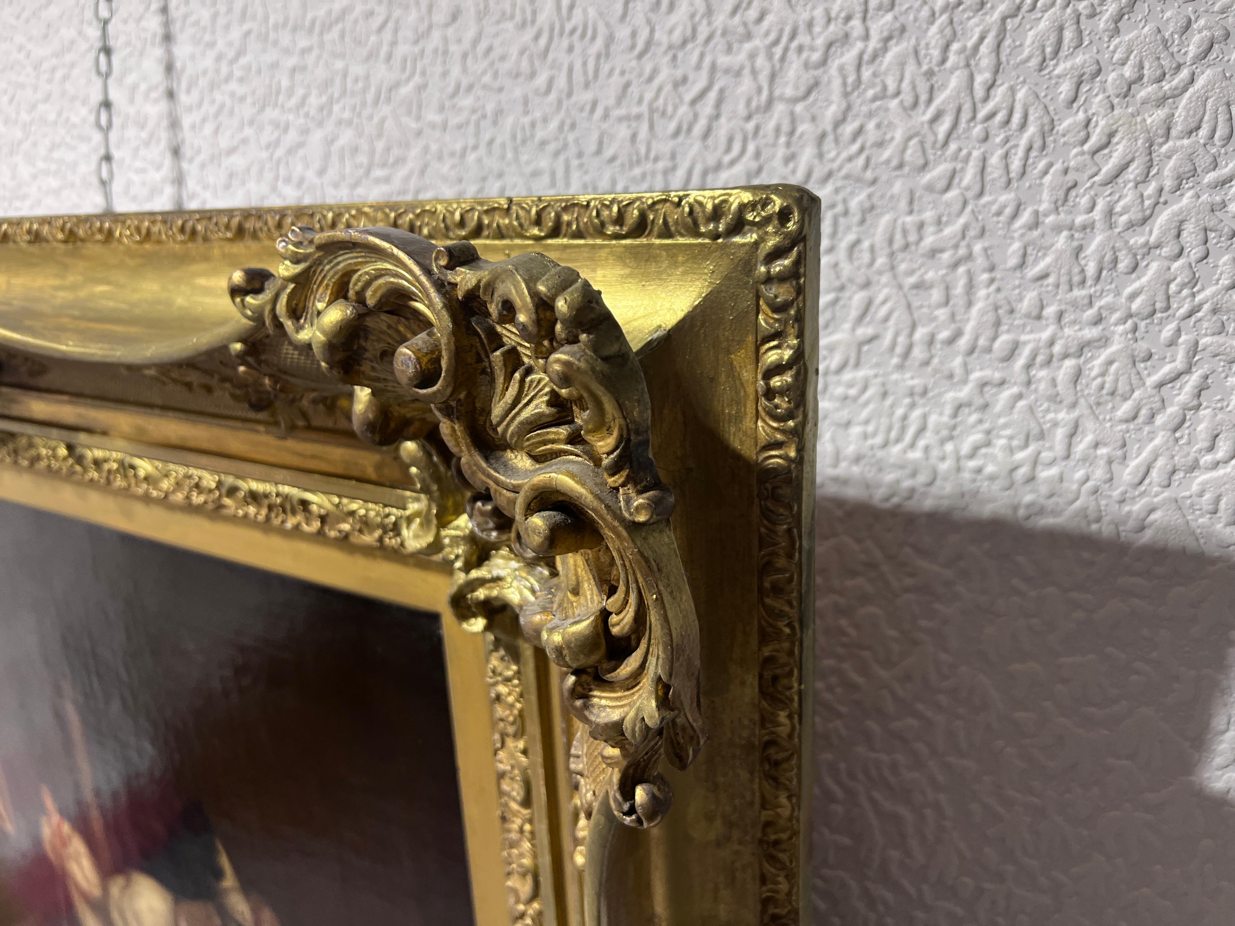 Original Antiquités 19ème siècle peinture à l'huile sur toile Scène de genre, cadre magnifique en vente 3