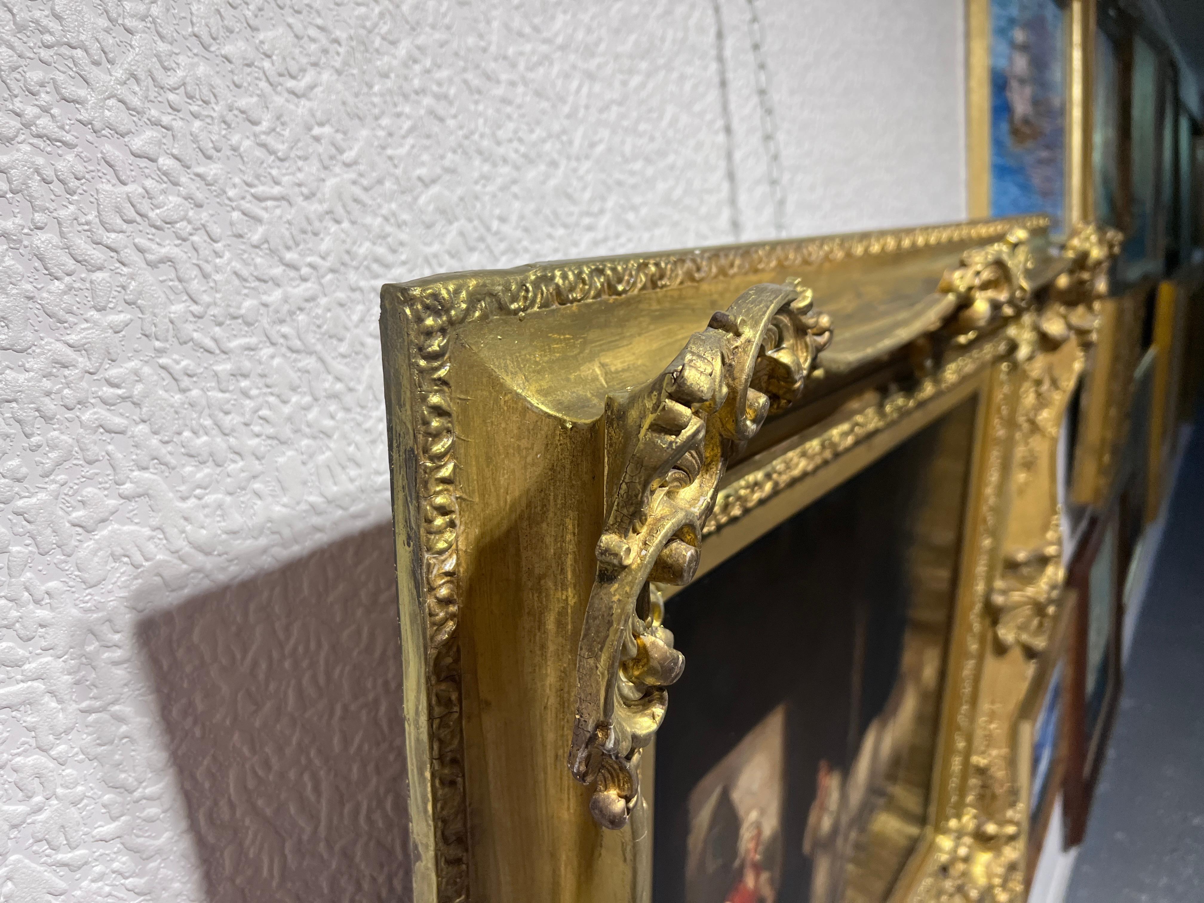 Original Antiquités 19ème siècle peinture à l'huile sur toile Scène de genre, cadre magnifique en vente 4