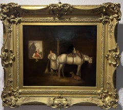 Original Antiquités 19ème siècle peinture à l'huile sur toile Scène de genre, cadre magnifique