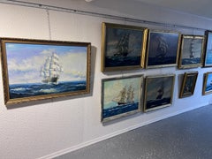 Original Large oil painting on canvas Seascape, Clipper ship, Gold Frame
