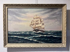 Original Large oil painting on canvas Seascape, Clipper ship, Gold Frame