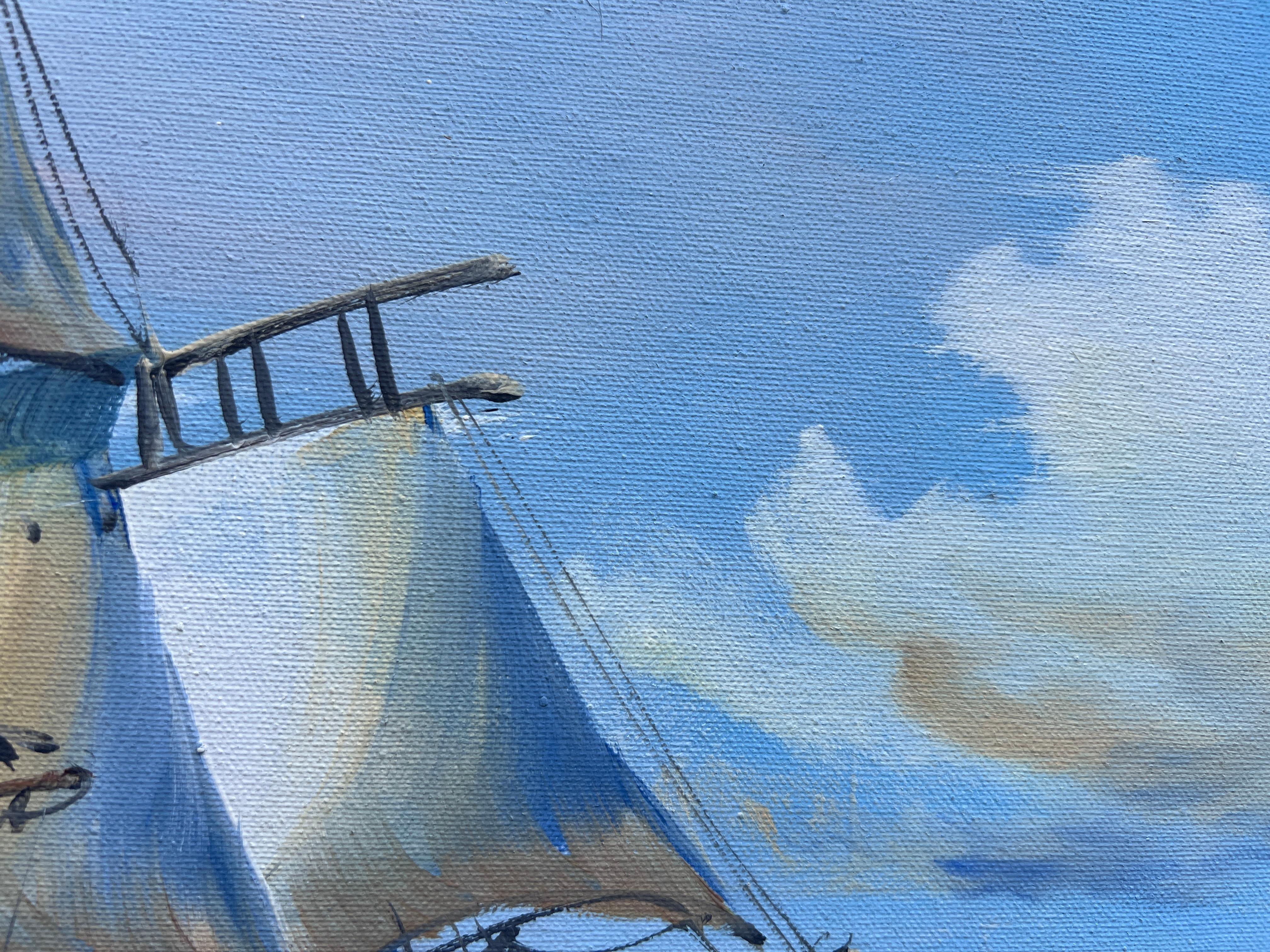 Original Marine Ölgemälde Großes Schiff auf offener See  Nautische Seelandschaftskunst im Angebot 5