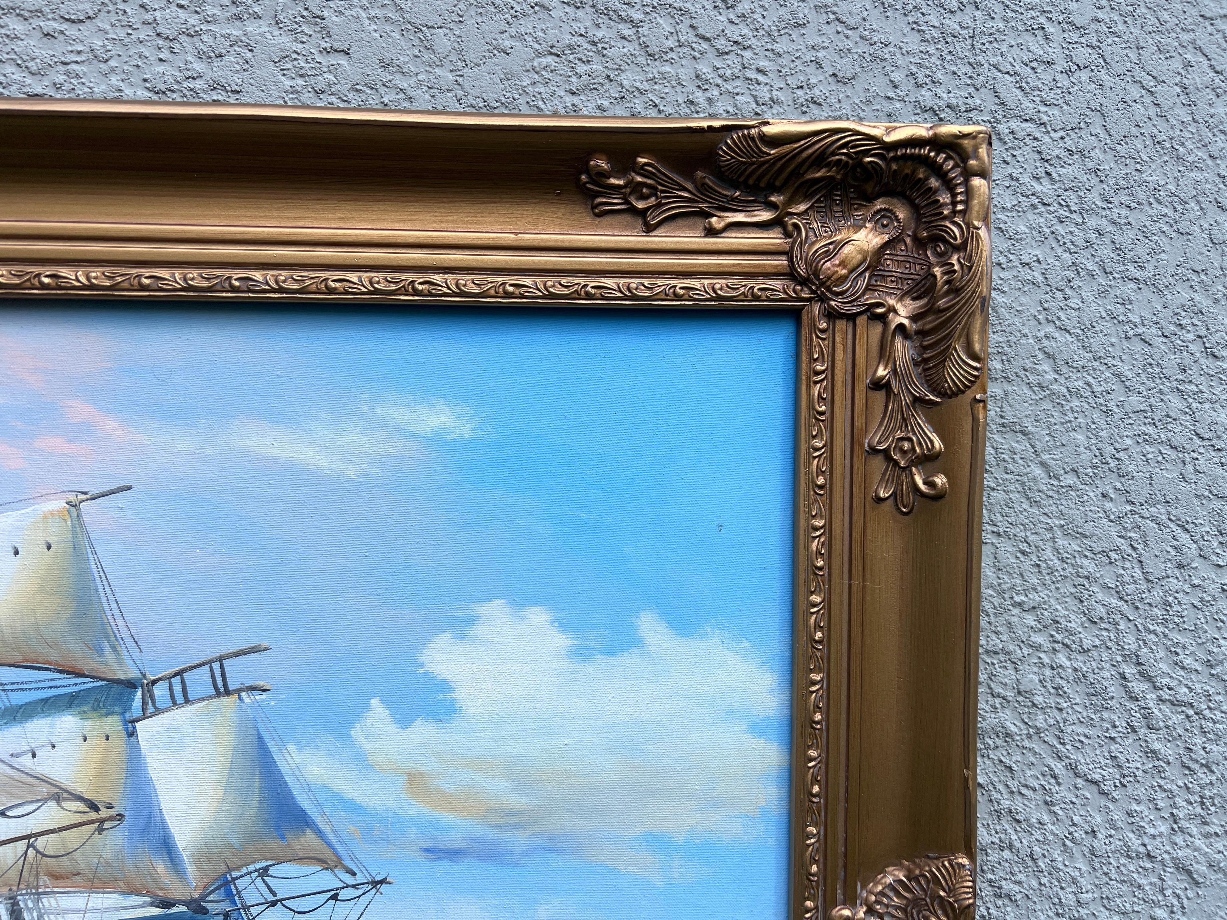 Original Marine Ölgemälde Großes Schiff auf offener See  Nautische Seelandschaftskunst im Angebot 1