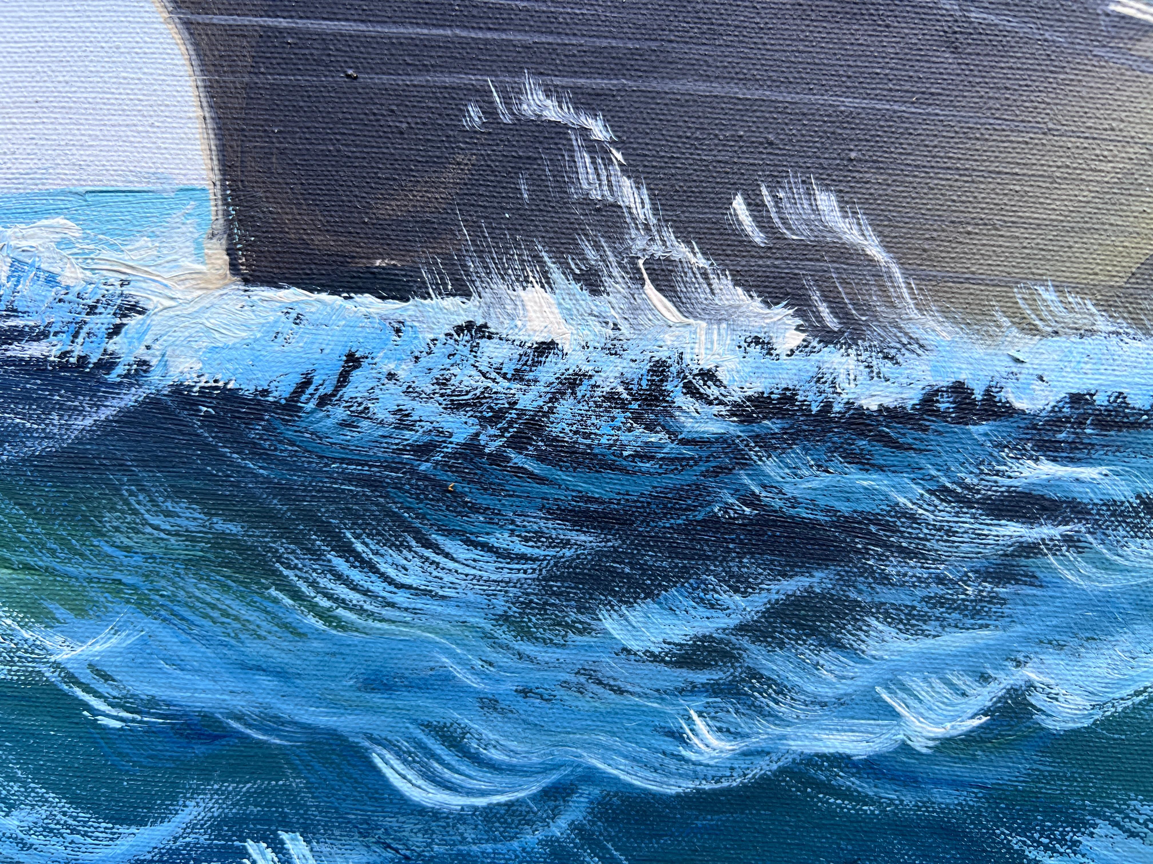 Original Marine Ölgemälde Großes Schiff auf offener See  Nautische Seelandschaftskunst im Angebot 4