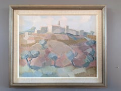 Original Mid Century Modernist Swedish Landscape Oil Painting - Pastel Hillside